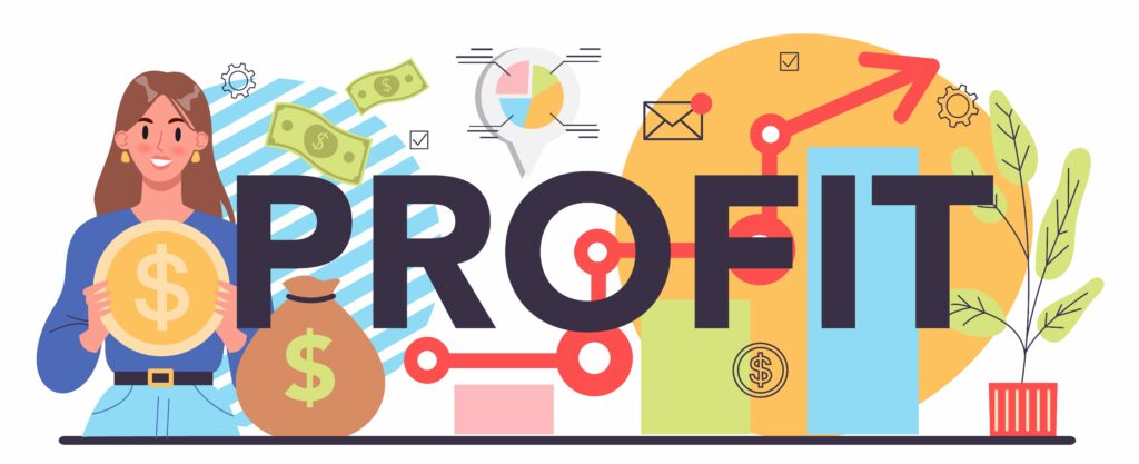Choosing a wordpress hosting provider:Profit typographic header. Idea of business success and financial growth. Commerce activity progress and increasing incomes. Flat vector illustration