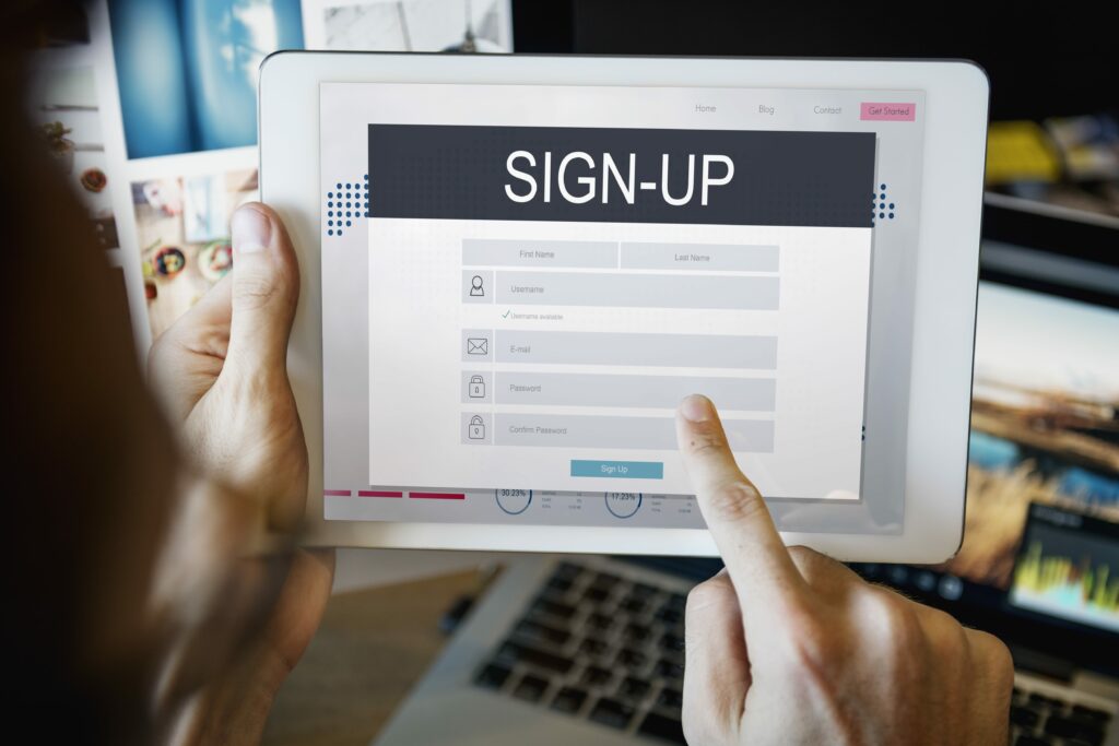 Choosing a web host: Sign Up Membership Registration Follow Concept
