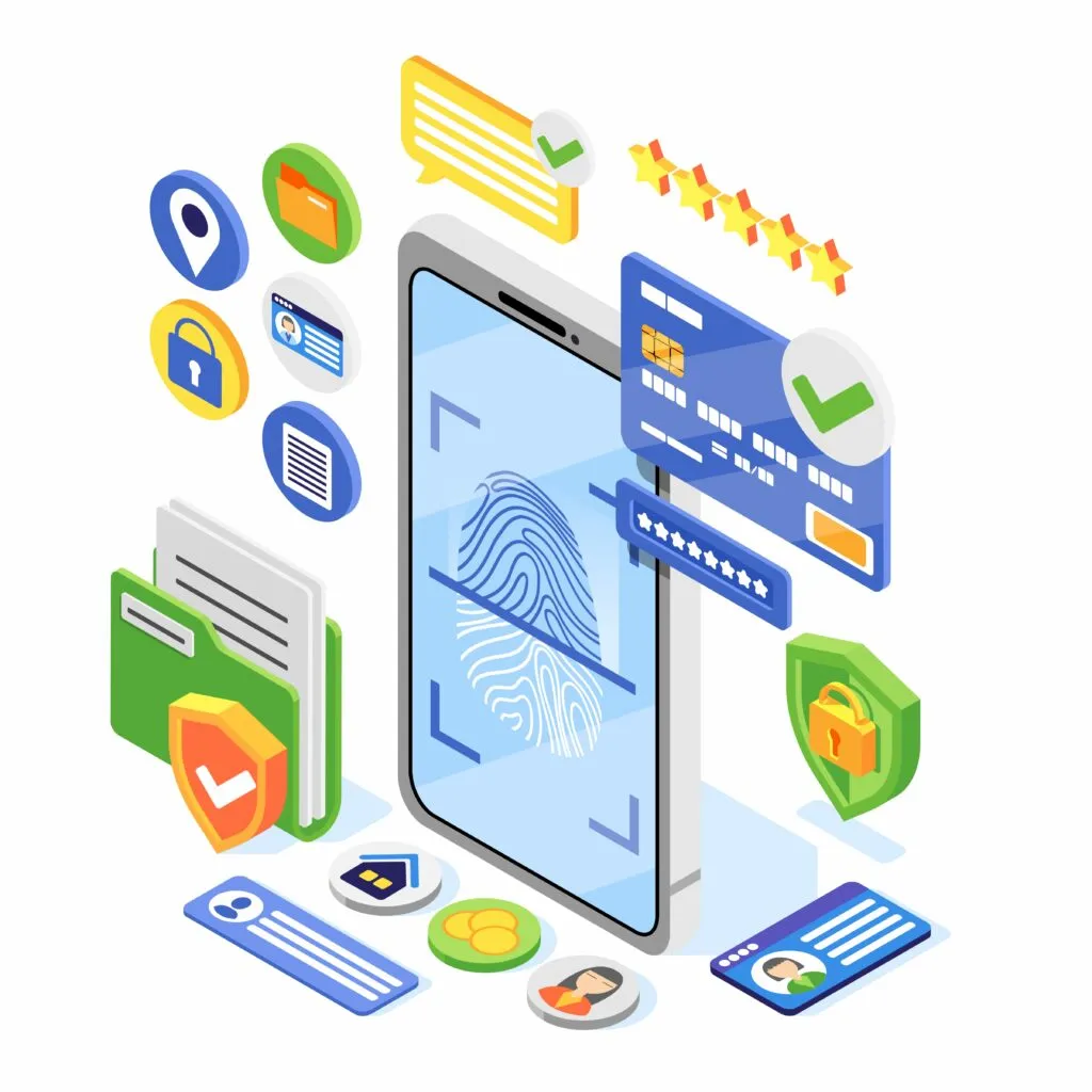 two factor authentication 
ecommerce security; Tiny people protecting business data and legal information isolated flat vector illustration. 
General privacy regulation for protection of personal data. GDPR and privacy politics concept